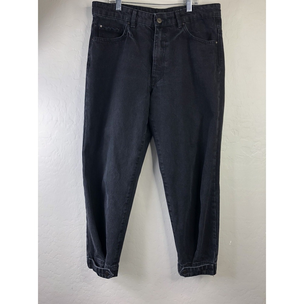 ZARA‎ Womens 10 Black Denim Mom Jeans Snap Cuff Hem Detail Tapered